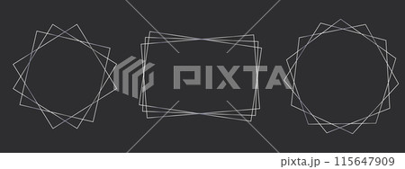 Thinline silver elegant frame Minimal shine Art Deco metallic border. Steel circle decoration collection isolated on dark background. Vector illustration 115647909