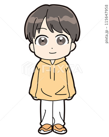 笑顔で立っている私服&パーカーの若い男性(全身・正面) 笑顔で立っている私服&パーカーの若い男性(全身・正面) 115647958
