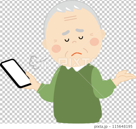 拿著智慧型手機嘆息的祖母的上半身 拿著智慧型手機嘆息的祖母的上半身 115648195