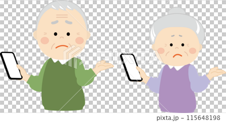 Senior men and women who don't know how to operate a smartphone 115648198