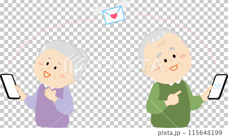 An elderly couple exchanging emails using a smartphone 115648199