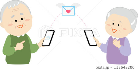 スマホでメールを受信する老夫婦 スマホでメールを受信する老夫婦 115648200