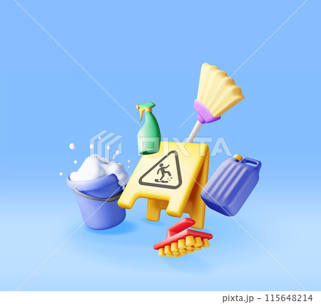 3D set of home cleaning tools 115648214