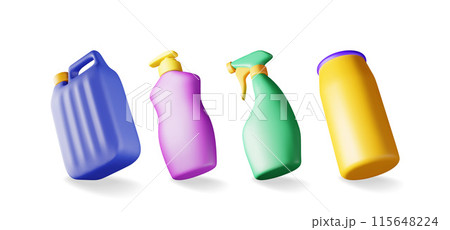 3D set of bottles with liquid detergent 115648224