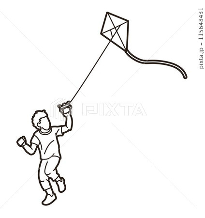A Boy Running Fly a Kite Child Playing Outline Cartoon Sport Graphic Vector A Boy Running Fly a Kite Child Playing Outline Cartoon Sport Graphic Vector 115648431