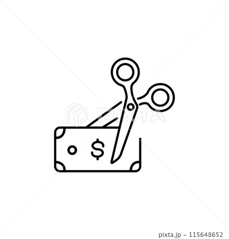 Bank Note and Scissors Line Icon 115648652
