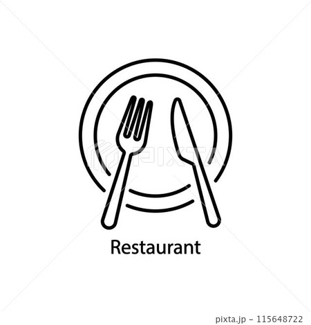 Simple black thin line restaurant logo. concept of nutrition service or serving dishes in dining room or canteen. contour flat style trend stroke logotype graphic art design element isolated on white 115648722