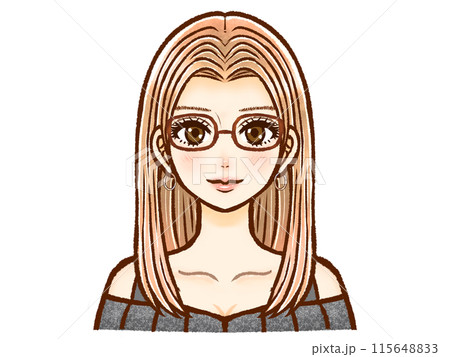 金髪ロングヘアーの眼鏡ギャル大人女性のイラスト素材3のイラスト素材
