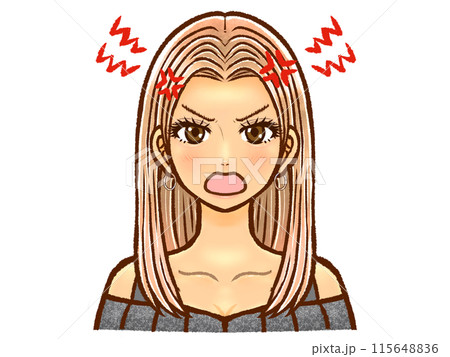 金髪ロングヘアーの褐色黒ギャル大人女性のイラスト素材2 金髪ロングヘアーの褐色黒ギャル大人女性のイラスト素材2 115648836