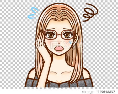 Illustration material of a blonde long-haired gal with glasses and an adult woman Illustration material of a blonde long-haired gal with glasses and an adult woman 115648837