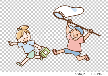 Children catching insects with gusto_Pastel colors Children catching insects with gusto_Pastel colors 115649602