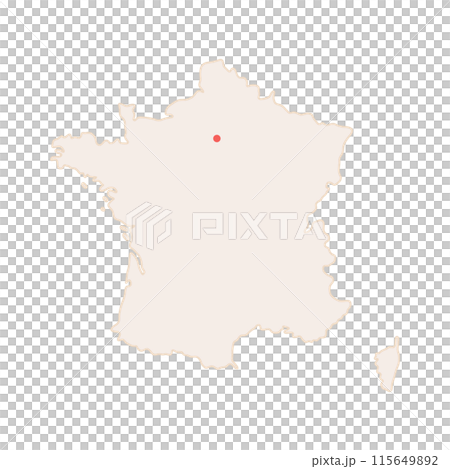 シンプルなフランスの地図 - 首都パリの位置を赤でマークしたおしゃれなデザイン 115649892