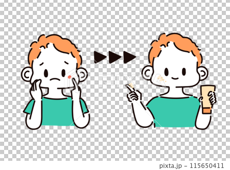 Illustration of before and after skin care for a young man 115650411