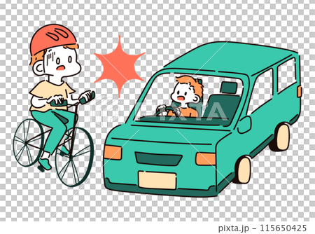 Illustration of a bicycle and car accident Illustration of a bicycle and car accident 115650425