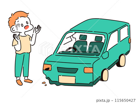 車の事故に慌てる男性のイラスト 車の事故に慌てる男性のイラスト 115650427