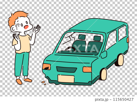 車の事故に慌てる男性のイラスト 車の事故に慌てる男性のイラスト 115650427