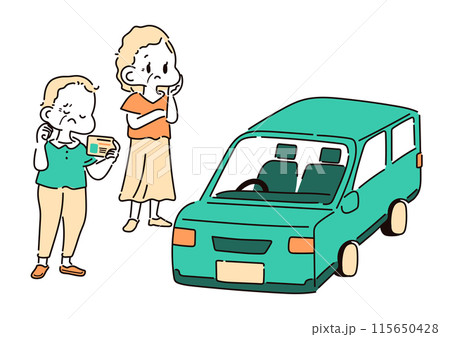 自動車免許を返納するか悩む高齢車のイラスト 自動車免許を返納するか悩む高齢車のイラスト 115650428