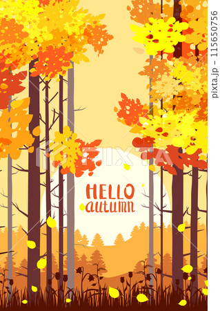 Poster Hello Autumn forest, park landscape, sunset Poster Hello Autumn forest, park landscape, sunset 115650756