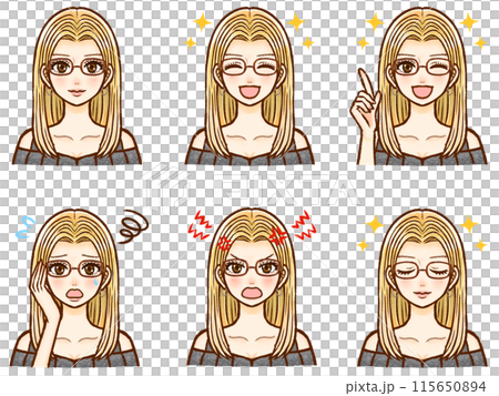 Illustration material set of stylish blonde glasses adult gal woman 115650894