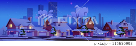 Winter snow village with suburb house landscape 115650998