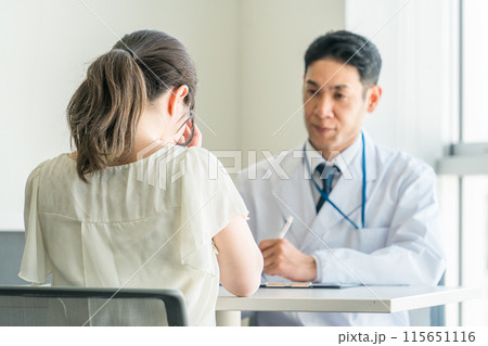 深刻な病気の女性と診察する医者・医師・ドクター（鬱病・精神疾患・流産） 115651116