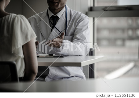 深刻な病気の女性と診察する医者・医師・ドクター（鬱病・精神疾患・流産） 115651130