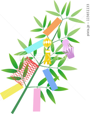 七夕飾りのある笹の枝のカラーイラスト 115651133