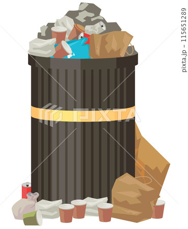 ゴミ収集所にゴミが溜まってあふれ出すイラスト素材 ゴミ収集所にゴミが溜まってあふれ出すイラスト素材 115651289