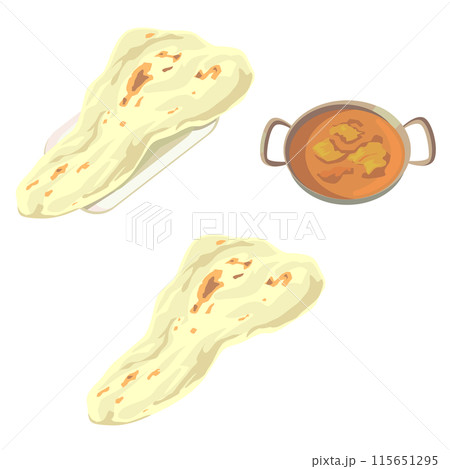 インドでおなじみのカレーとナンのセット 115651295