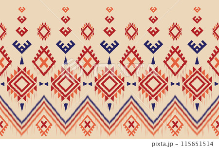 Geometric ikat pattern seamless fabric red-blue...のイラスト素材 [115651514 ...