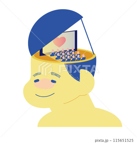 嬉しい楽しい思い出を脳内に浮かべて喜ぶ顔 115651525