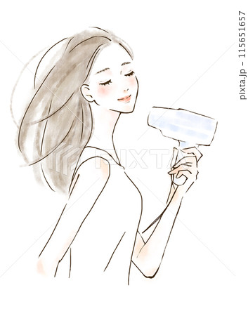ドライヤーで髪を乾かす女性 ドライヤーで髪を乾かす女性 115651657
