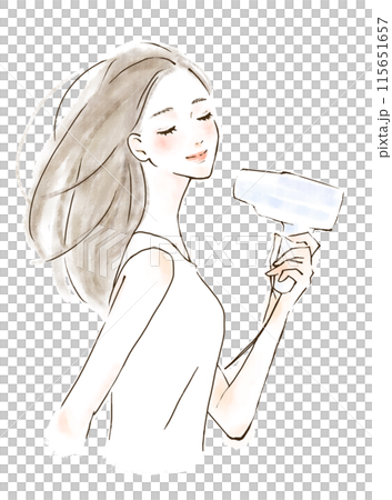 ドライヤーで髪を乾かす女性 ドライヤーで髪を乾かす女性 115651657