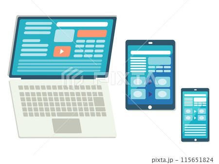 パソコンとスマホとタブレットフラットイラストセット 115651824