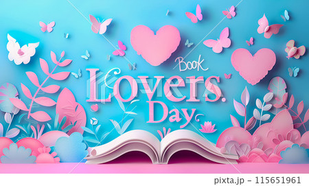 Papercut composition with words Book Lovers Day 115651961