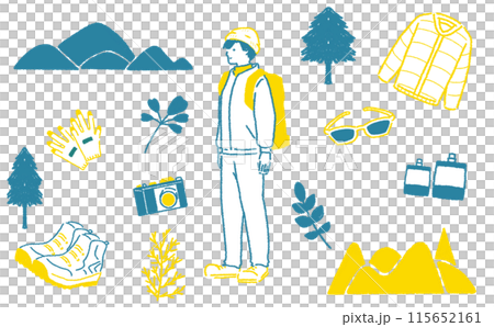 Mountain climbing Mountain climbing preparation illustration set Illustration material 115652161