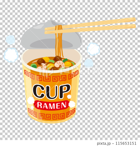 Cup ramen with the noodles lifted 115653151