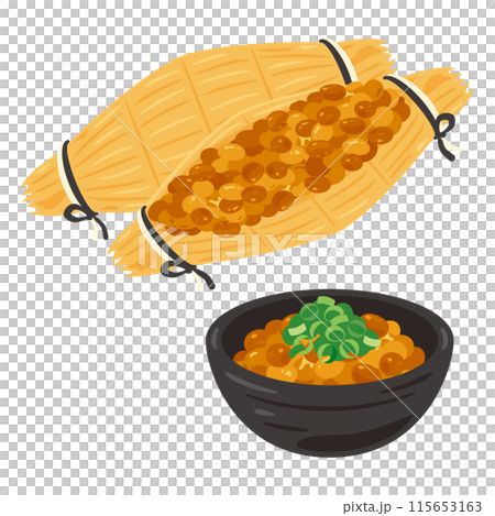 Straw natto and natto served on a plate 115653163