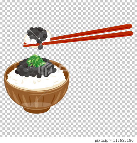 Black bean natto rice being picked up with chopsticks 115653180