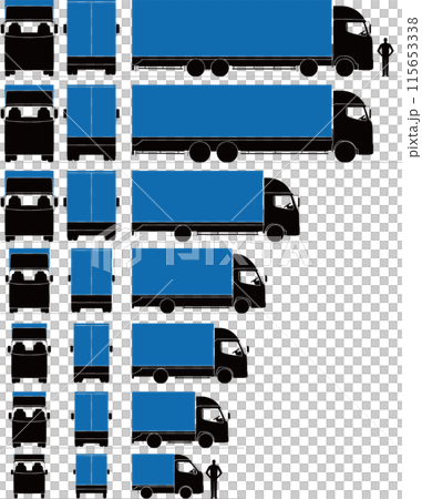 大型、小型トラックの大きさのイメージイラスト正面側面背面 115653338