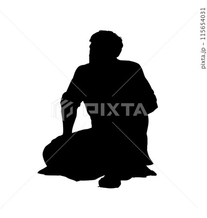 Vector drawing. Man sitting on the ground Vector drawing. Man sitting on the ground 115654031