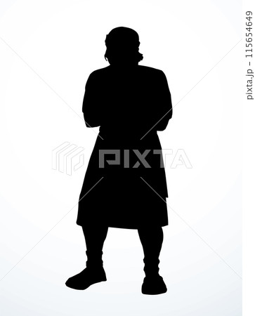 Vector drawing. Standing man with cross hands 115654649