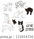 子猫の線画イラストセット 115654726