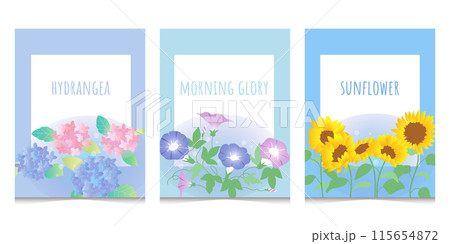 花のフレーム 朝顔 ひまわり 紫陽花 花のフレーム 朝顔 ひまわり 紫陽花 115654872