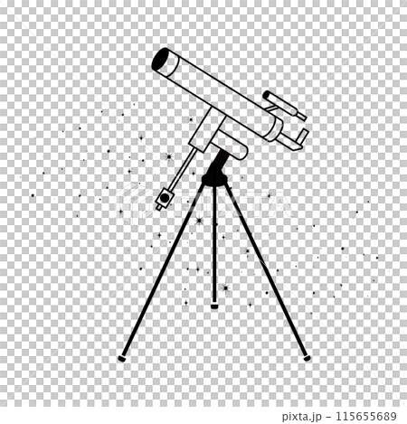 透過天文望遠鏡進行天文觀測的簡單單色插圖 01 115655689