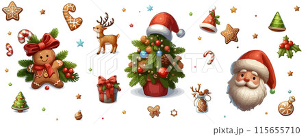 Christmas seamless pattern with a set of winter comfort elements. Festive packaging. 115655710