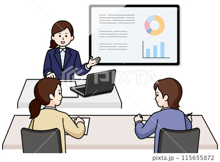オリエンテーション　女性の進行係と女性の参加者 115655872