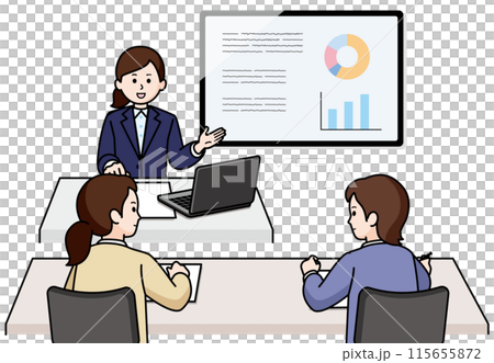 オリエンテーション　女性の進行係と女性の参加者 115655872