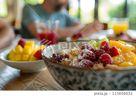 Morning Exercises Followed by a Healthy Breakfast 115656032