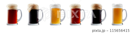 Set of beer cocktails with foam isolated on white background 115656415